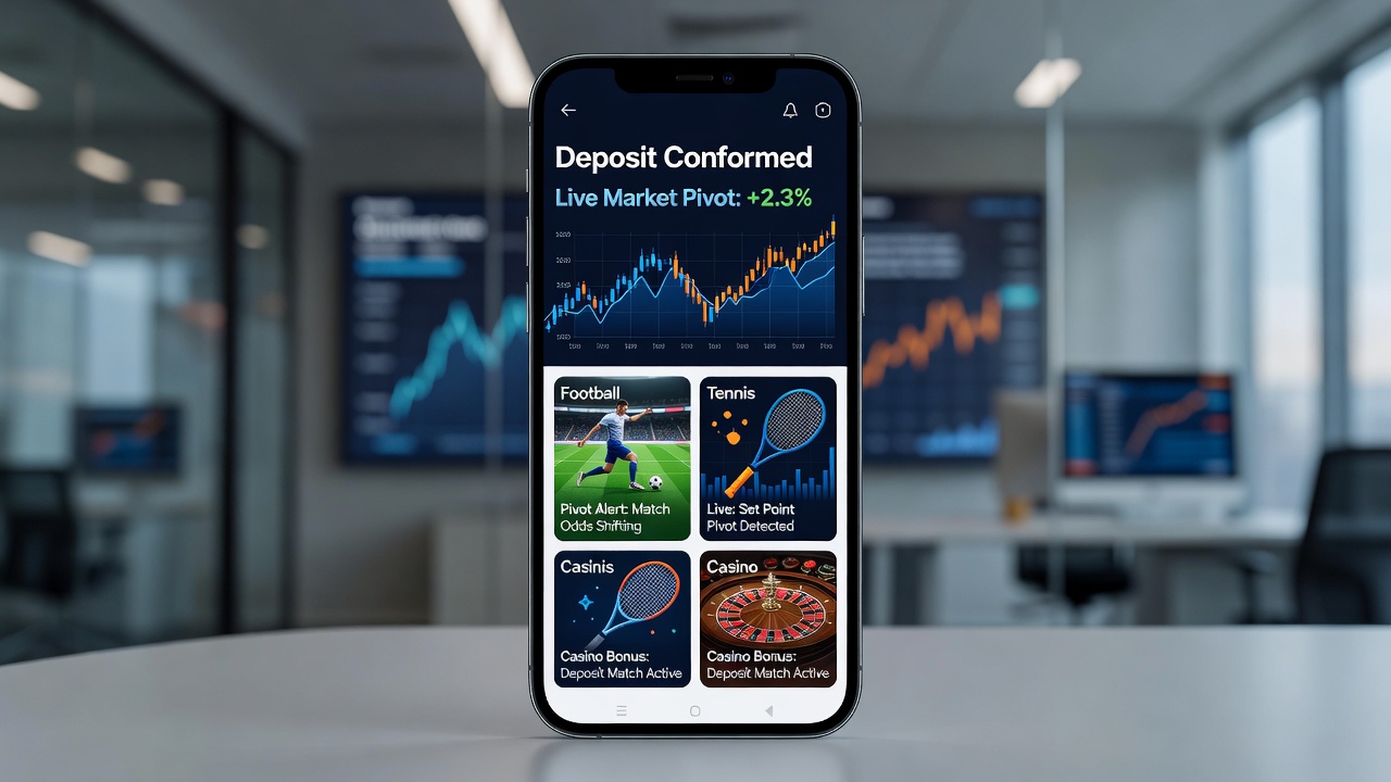Mobile App-Oberfläche zeigt Echtzeit-Updates für Einzahlungen und Markt-Pivots in Sportwetten sowie Casino