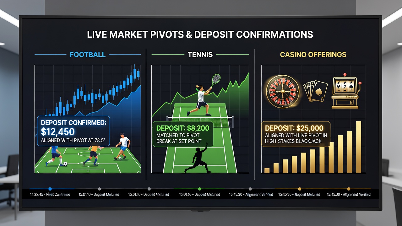 Tennis-Live-Markt mit synchronisierten Casino- und Sportwetten-Optionen auf Smartphone