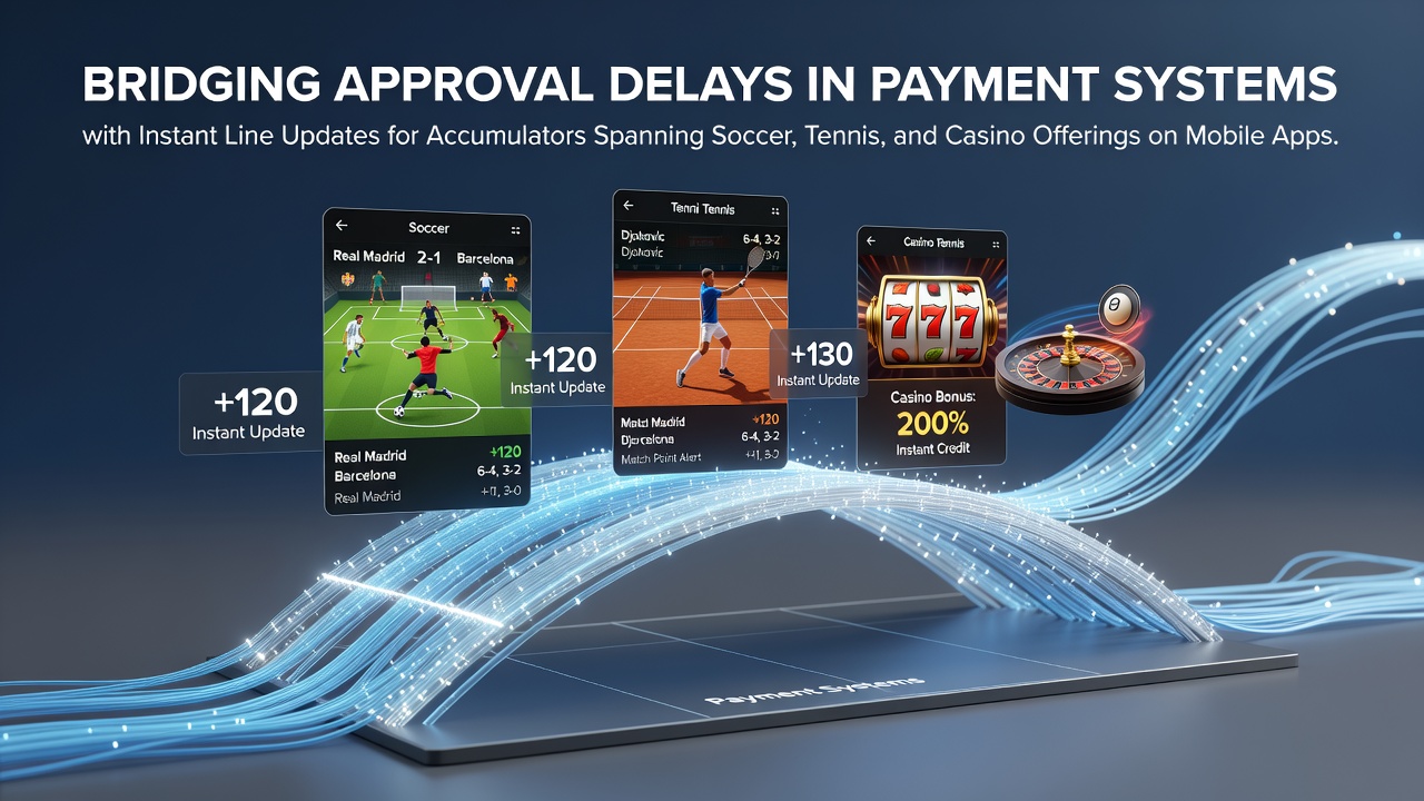 Mobile App Oberfläche mit Echtzeit-Wettlinien für Fußball, Tennis und Casino Akkumulatoren