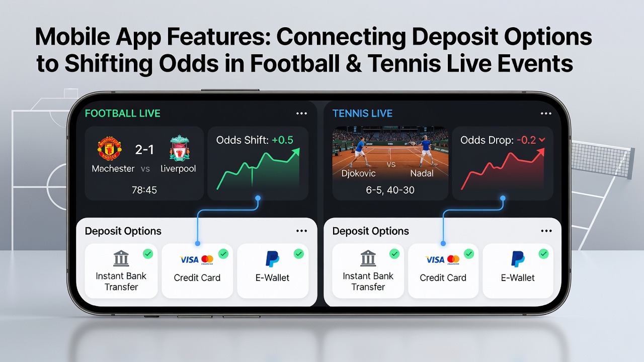 Smartphone-Display mit verknüpften Casino-Boni, Fußball- und Tennis-Quoten in einer App